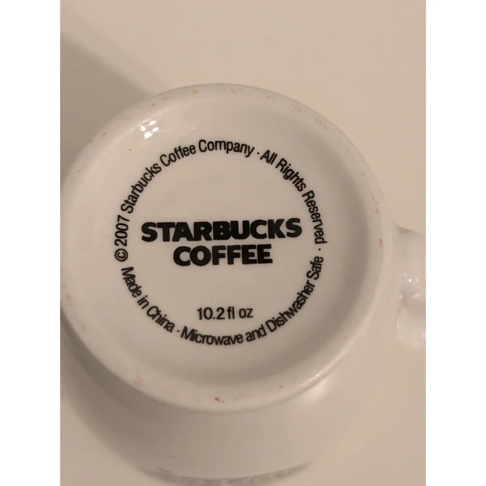 2 White STARBUCKS Logo‎ Coffee Mug Cup 2007 10.2 Oz Microwave Dishwasher Safe
